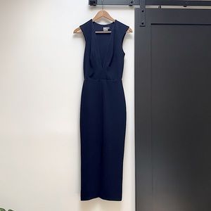 Low neckline blue bodycon midi dress